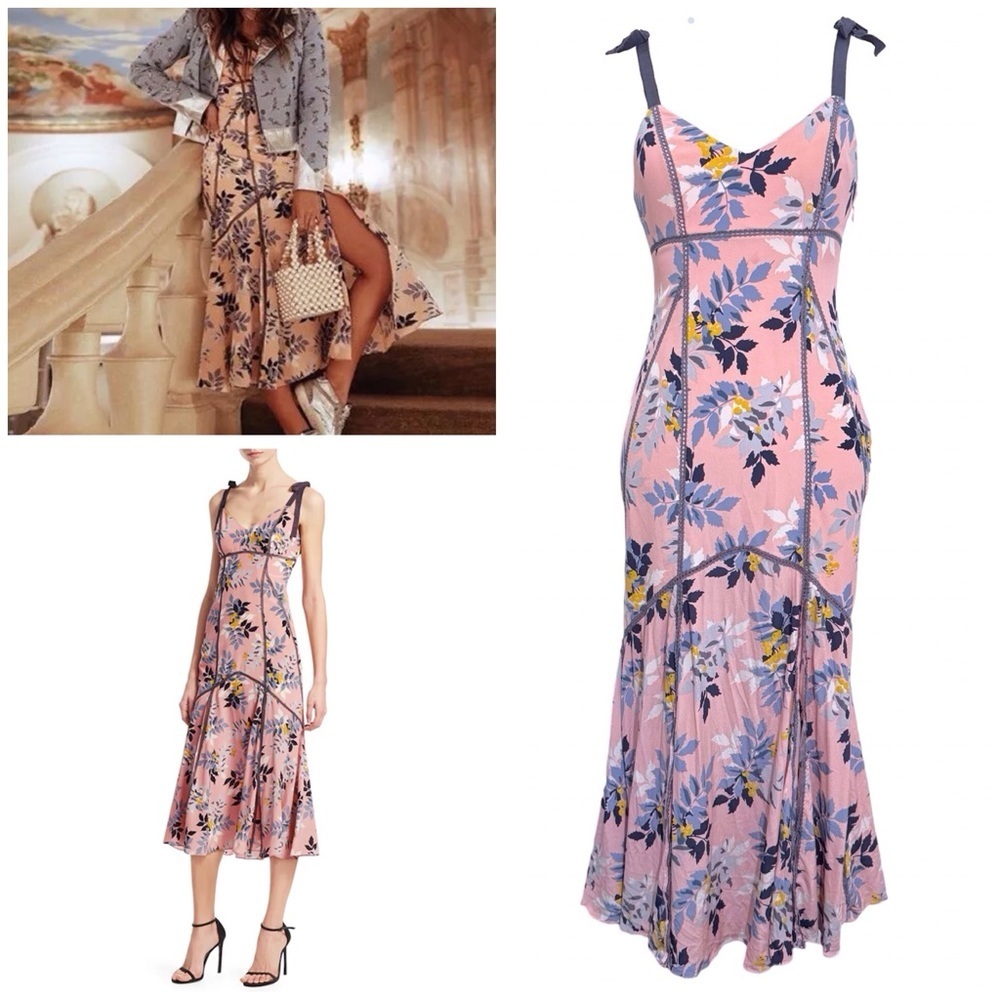 Cinq a Sept Ainsley Floral Silk Midi Dress Size 00